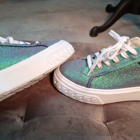 Casadei blue/green sparkle platform sneakers